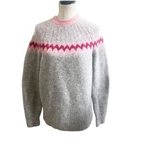 Jason Wu Women’s Fair Isle Sweater Wool Sz Small Gray Pink Oversized Crew Neck